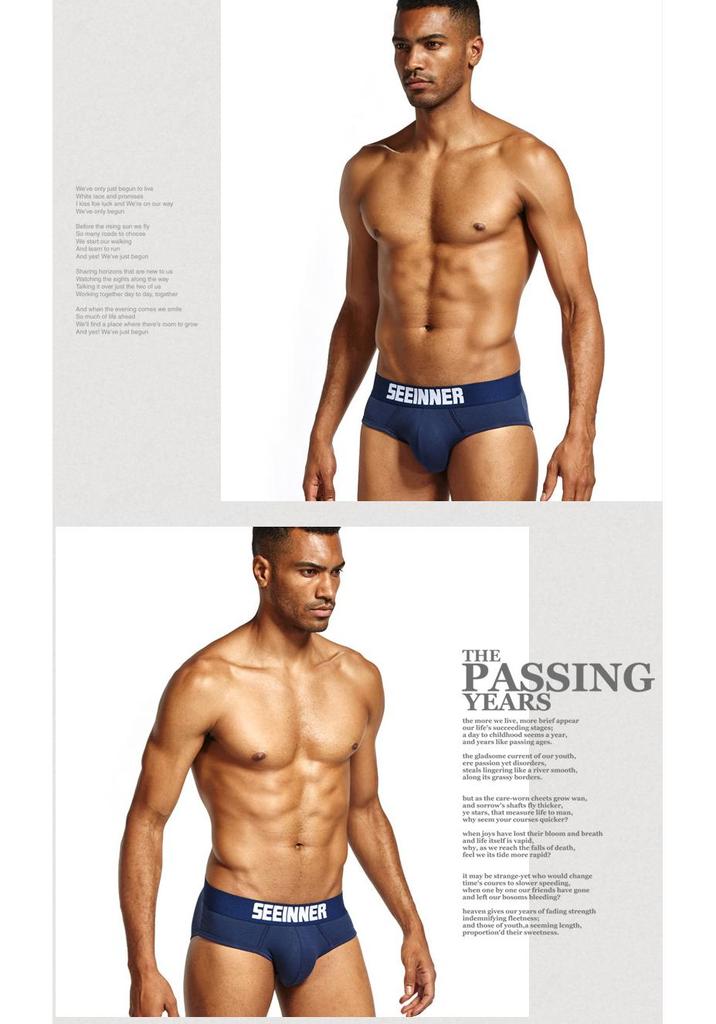 Men's SEEINNER Low Waist Combed Cotton Triangle Briefs, Butt-Lifting, Pure Color Underwear