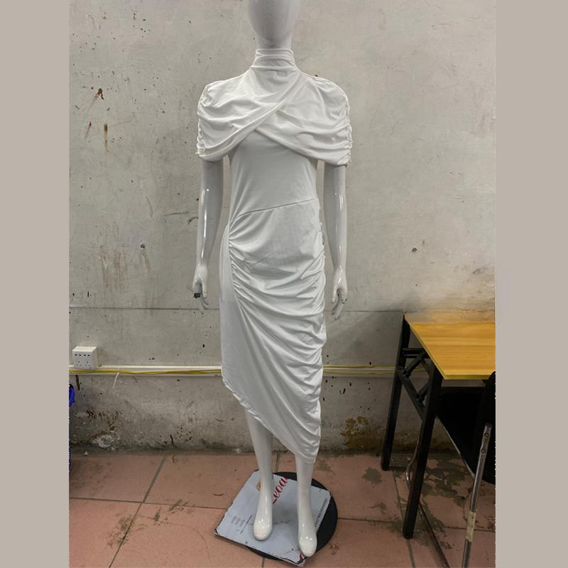 

Європейська та американська літня приталена плісирована модна сексуальна відверта сукня-рюкзак на стегнах S білий