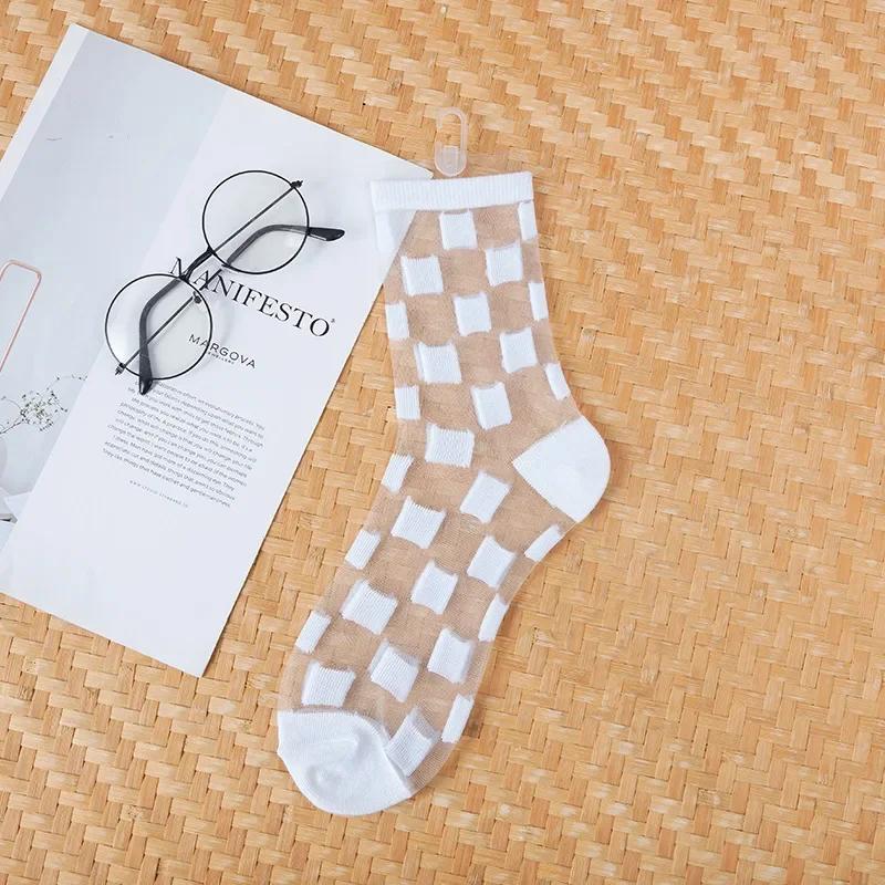 Polka Dot Socks Women See Through Transparent Crystal Silk Socks Summer Ultra-thin Breathable Girls Kawaii Cute Nylon Long Socks