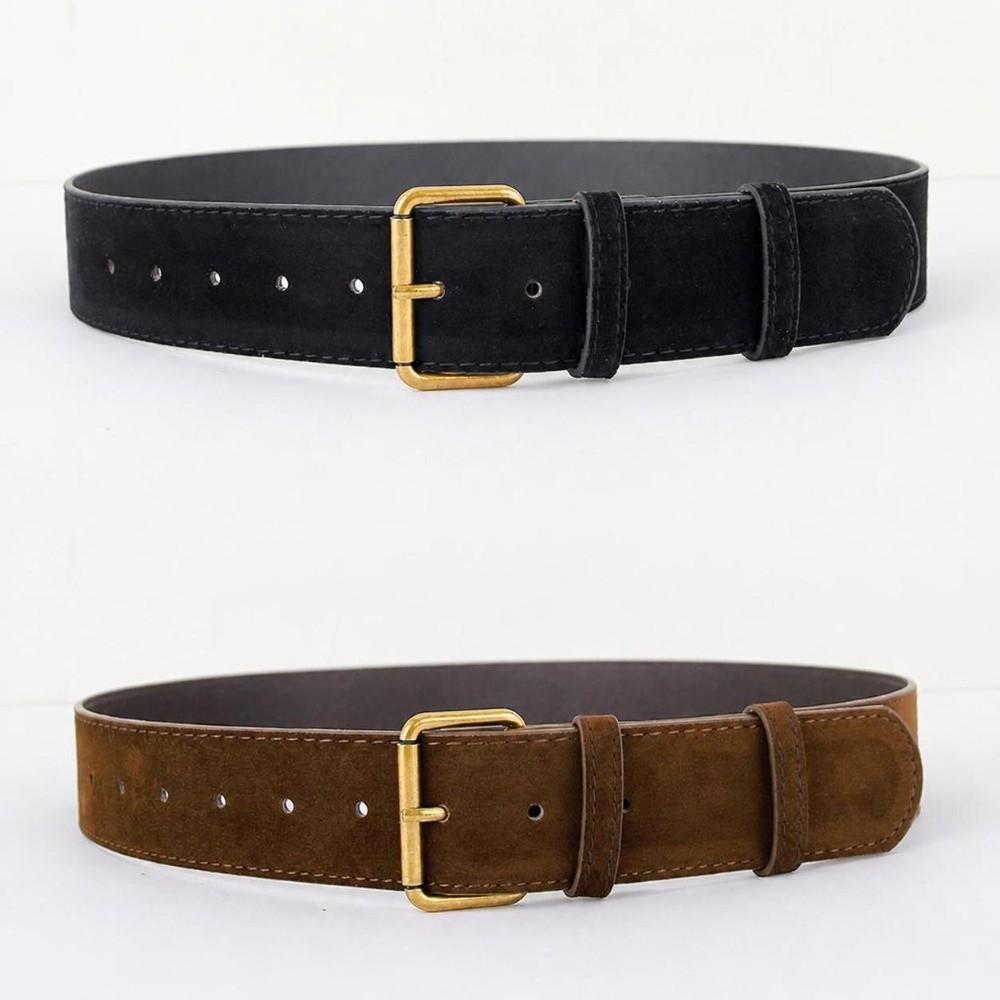 Vintage Wide Waist Belt Classic PU Leather Belt Decorative Faux Suede Belt  For Dress Jeans