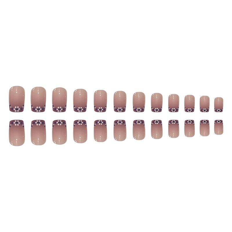 24 Stück Aufdrücknägel Mittellang Europäisch Quadratisch Geprägt Farbverlauf Lila Französisch Tragen Nägel Niedliche Blumen Einfache Punkt Nagelkunst Tabletten Falsche Nägel