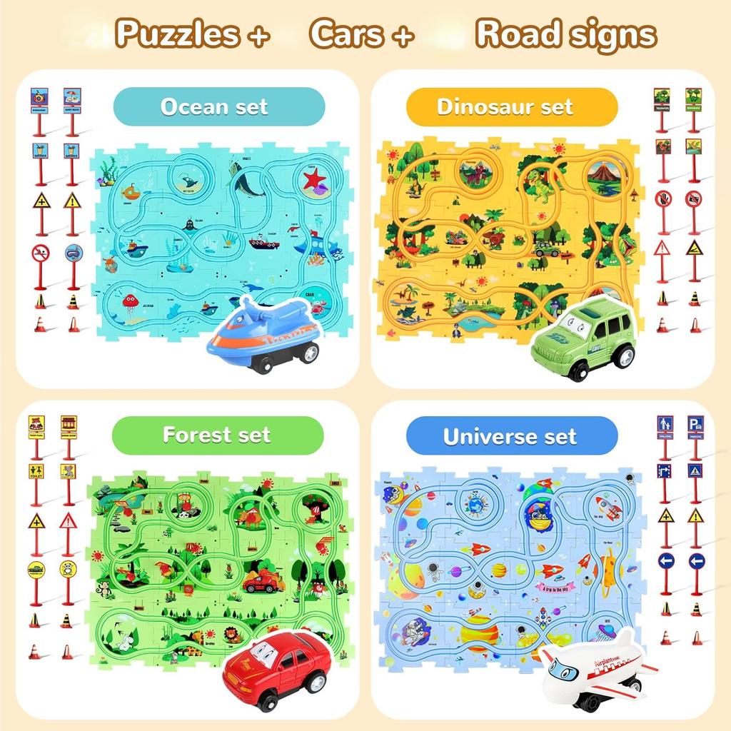 Non-Toxic Puzzle Racer Kids Car Track Set Plastic Floor Puzzles For 3 4 5 6 Year Old Children Montessori Toys Brain Toys New