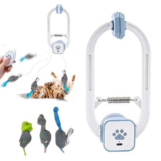 Hängendes Türrahmen Katzenspielzeug Elektrischer Interaktiver Rotierender Feder-Katzen-Zerrer Elastisches Seil Wackelnde Hüpfende Plüschmaus für Katzen Bewegung Langeweile-Linderung