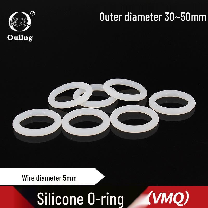 White Silicone O-Ring Seal, OD 30-50mm, Wire Dia 5mm, Temperature-Resistant, Eco-Friendly, Elastic. 30mm OD (Pack of 5) White Silicone O-ring