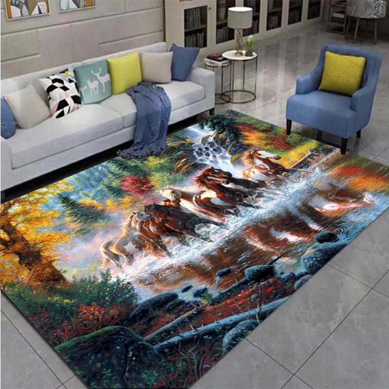 3D Horse Printed Large Carpet,doormat,living Room,bedroom,bathroom Decoration Animal - Running Horse Pattern Anti Slip Floor Mat