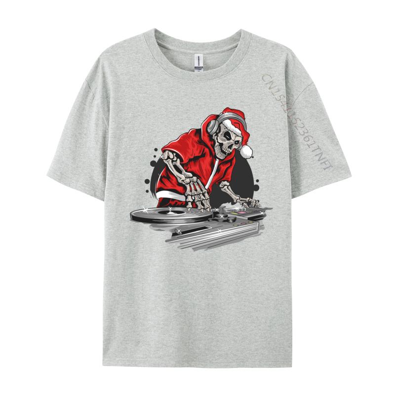 Funny Sarcastic Christmas Skull Playing Dj On New Year Fun T-Shirts Kpop T Shirt Cotton Tops Shirts For Adult Japan Style