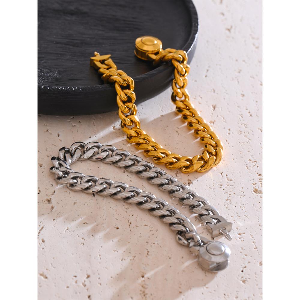 Yhpup Hand Polished Attractive Stainless Steel Cuban Link Thick Bracelet Rust Proof Metal Hip Hop Gift-Worthy Men's Jewelry 2025