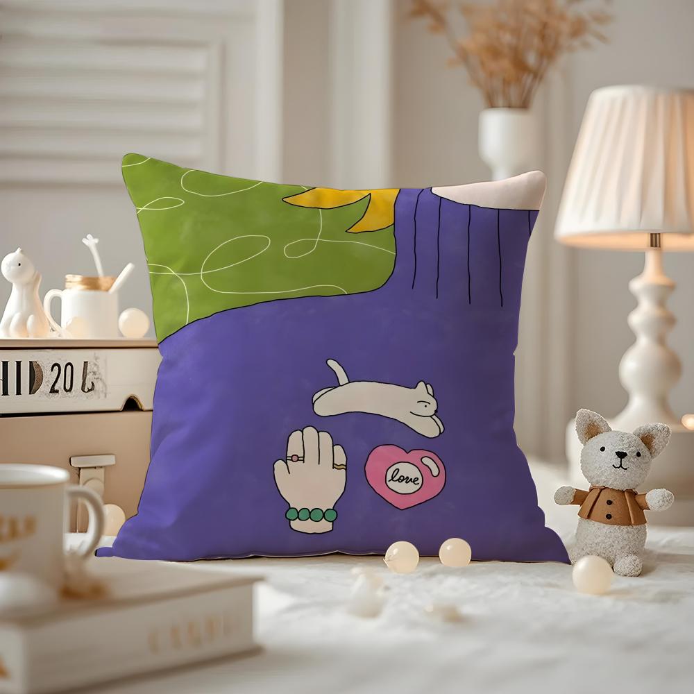 Heartwarming Illustrations Cushion Cover Pattern Printed Pillowcase For Living Room Sofa Cushion Cover & Bedroom Decor