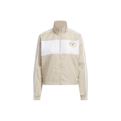 Striped Colorblock Sports Stand Collar Jacket Women's Beige