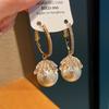 Silver Needle Pearl Diamond Flower Geometric Earrings Niche Fashion High-end Earrings Elegant Temperament Earrings Women