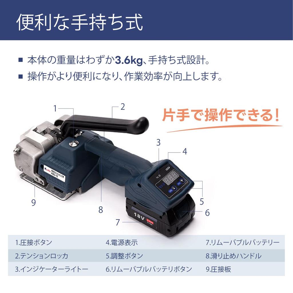 Kurflo Handheld Strapping Commercial Electric Strapping Machine for PP and PET Strapping Machine with Packaging Rechargeable Strapping Machine for