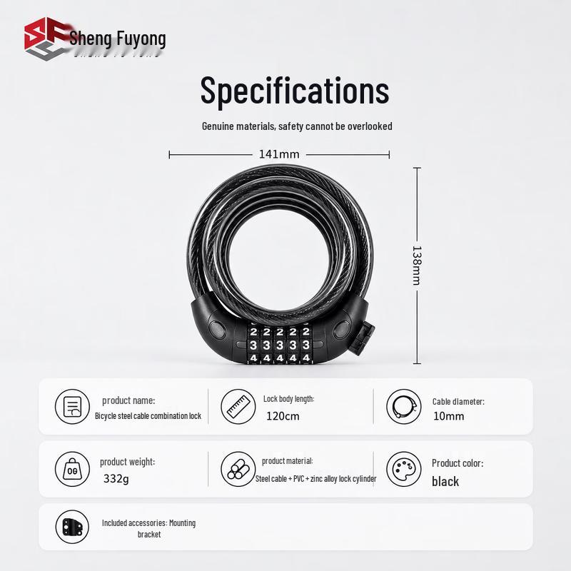 Bicycle & Electric Bike 5-Digit Password Steel Cable Lock