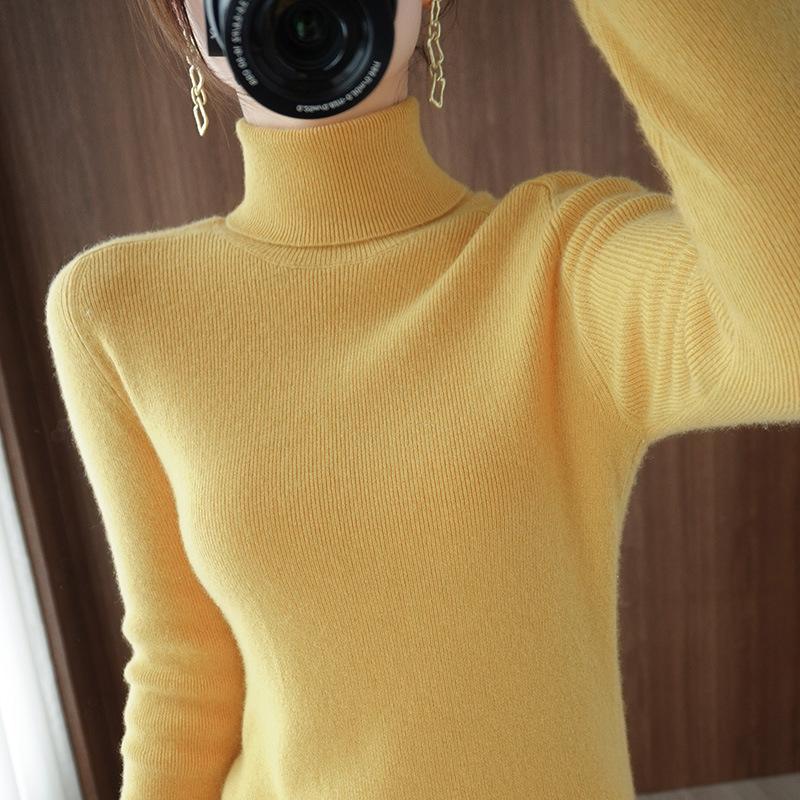 TIFICY Women's Fashion Casual Fall Winter Solid Color Print Long Sleeve High Neck Tops Women's Clothing Woolen Knitwear Sweaters