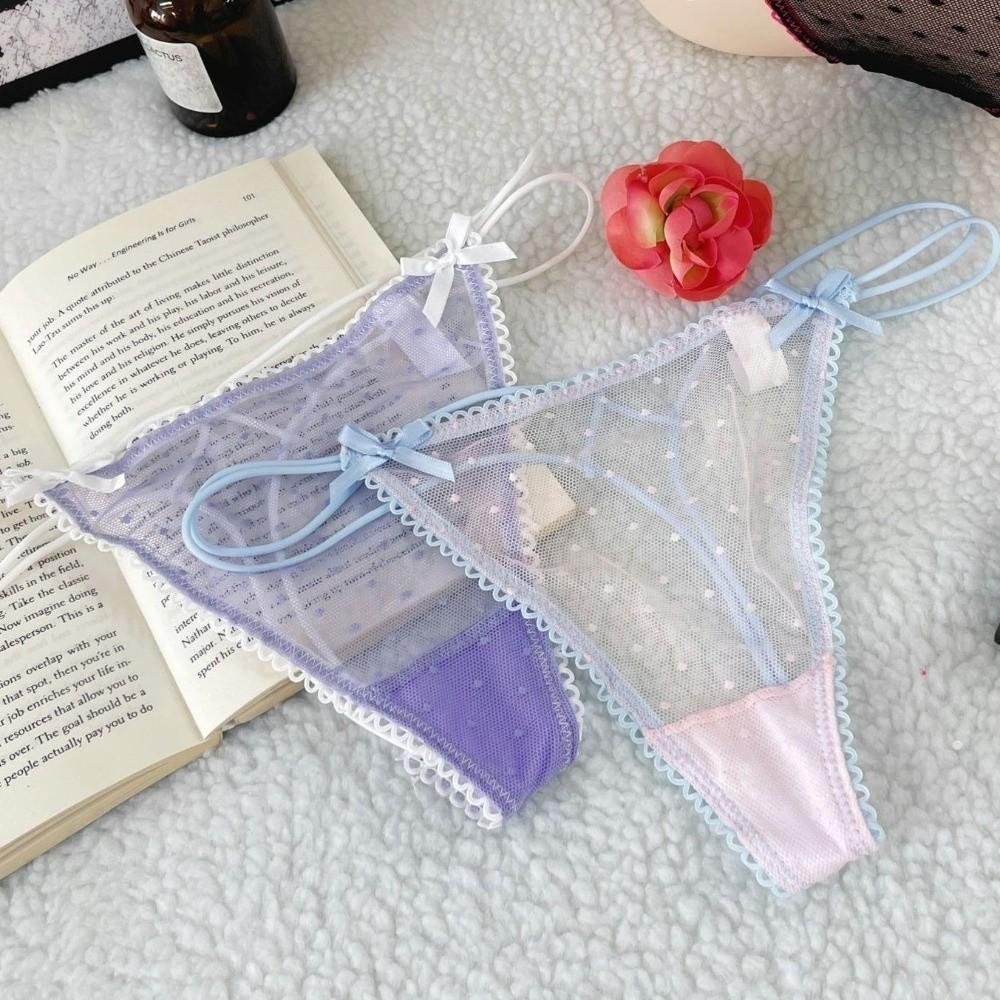 Thin Belt Underwear for Women Low Waist Mesh Seamless Panties Sweet Transparent Thong Girl