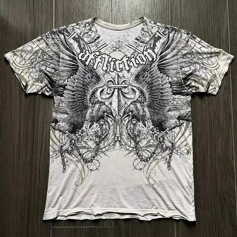 2000s Affliction Graphic T-Shirt Mens Large Grunge Wings New Fashion Style Couple Tops Pure Cotton Shirt