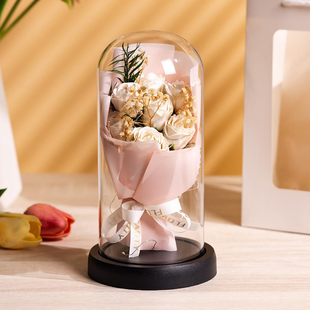 Eternal Rose LED Light Acrylic Cover Flower Valentines Day Gift Wedding Party Decor Artificial Rose Flowers Light Christmas Part