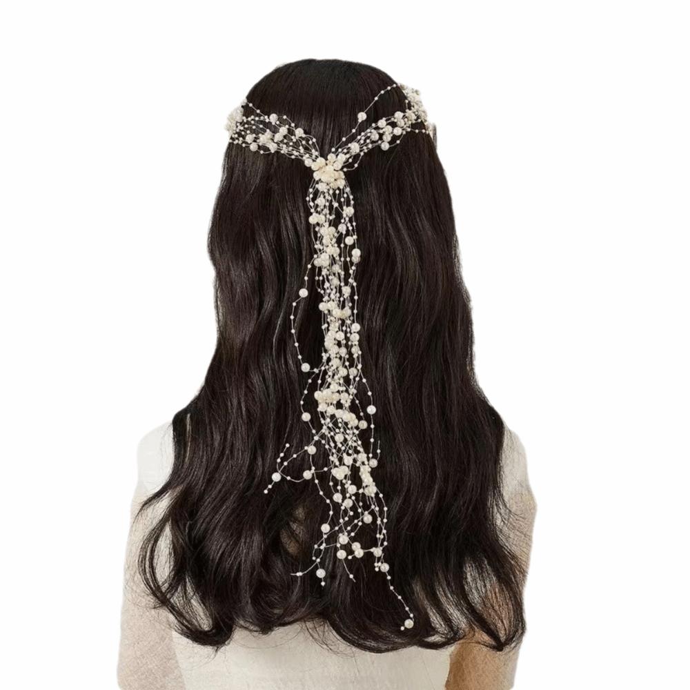 Multi-Layer Bridal Pearl Headband Handmade Women Daily Hair Wear Crystal Pearl Hair Vine Wedding