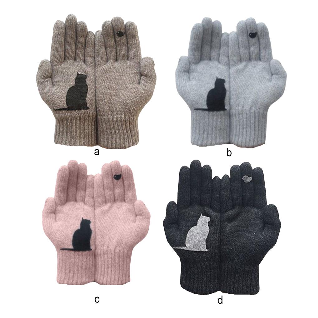Winter Autumn Warm Gloves Bird Cat Women Men Thermal Cold Protection Hand Warmer Soft Windproof Mittens Outdoor Cycling