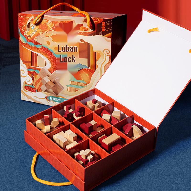Pädagogisches Holz-Zapfenloch-Puzzle-Set für Kinder - Luban Kongming Schloss für Alter 8-12