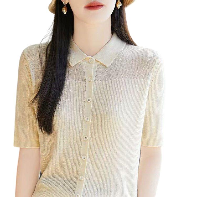 Stylish Women's Lapel Knit Top - Short Sleeve, Fresh & Comfortable Commuting Style
