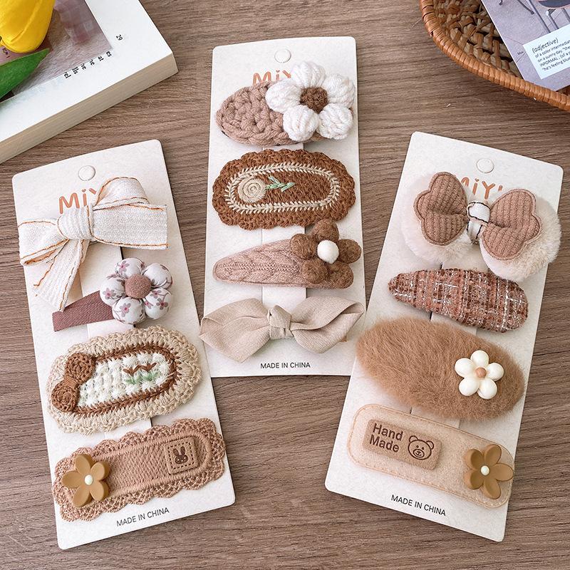 Korea Fashion Coffee Warm Color Basic Snap Baby Hair Drop Clips Wool Knit Hair Clamp Pins Hairpins Kid Girls Cotton BB Barrettes