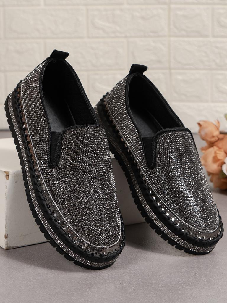 Mokasíny veľkej veľkosti Dámske platformové ploché topánky Jarné Nové Dizajnové Šaty Krištáľové topánky Chôdza Pohodlie Jediné topánky Zapatos Mujer Q84