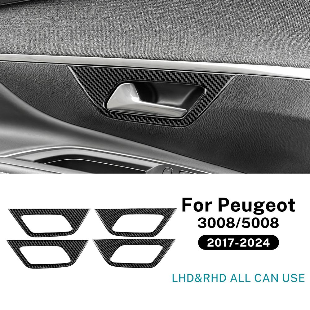 Real Soft Carbon Fiber Trim For Peugeot 3008/5008 ICEV PHEV 2017 2018 2019 2020 2021 2022 2023 2024 Car Inner Door Handle Frame