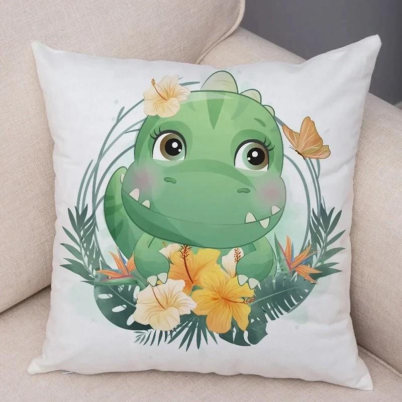 Cute Cartoon Dinosaurs Decorative Throw Pillow Pattern Cushion Cover Suitable For Sofa Bedroom Car Pillow Cover