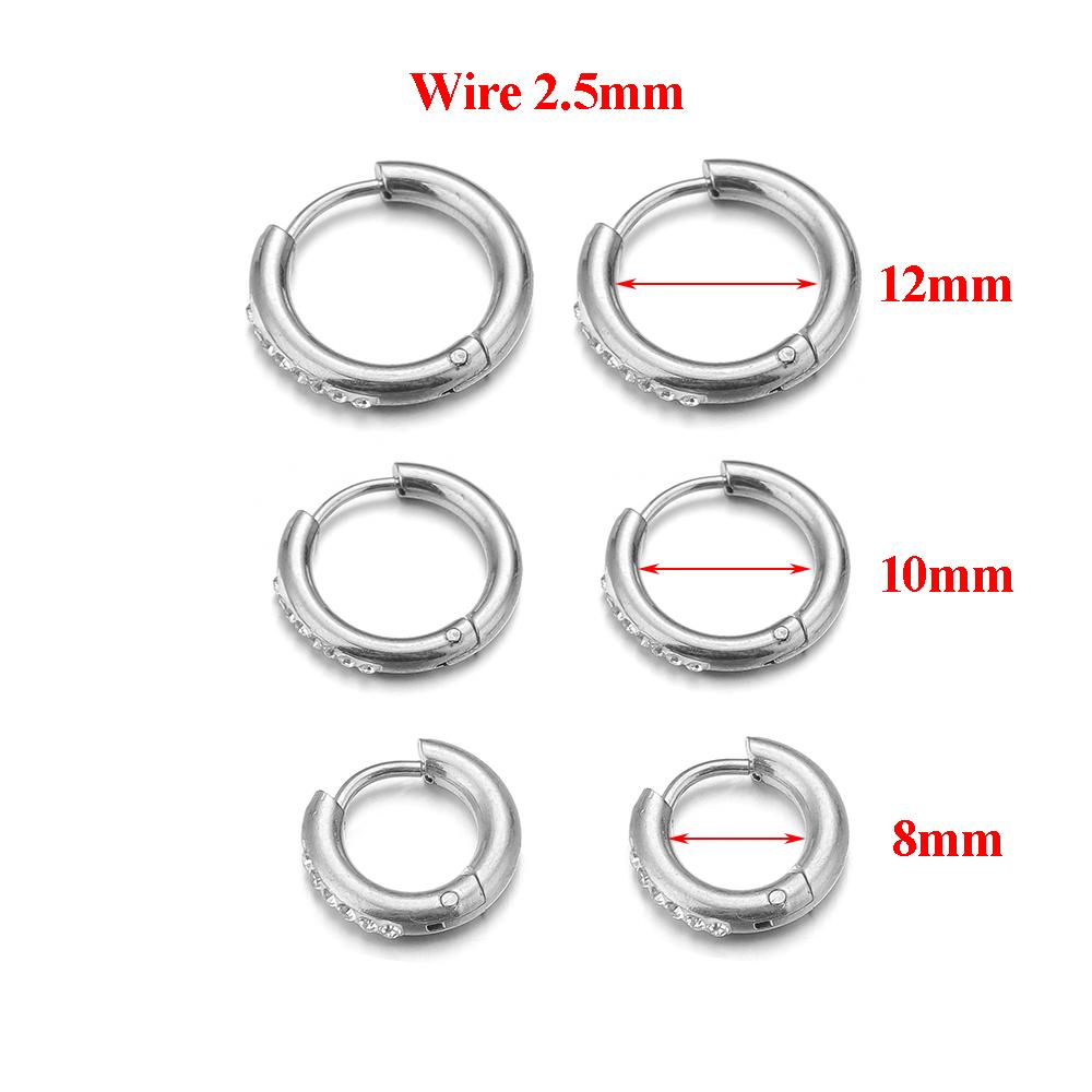 10pcs PVD Gold Color Stainless Steel 8mm 10mm 12mm Zircon Hoop Earrings Women Punk Hiphop Gifts Fashion Jewelry Huggie Wholesale