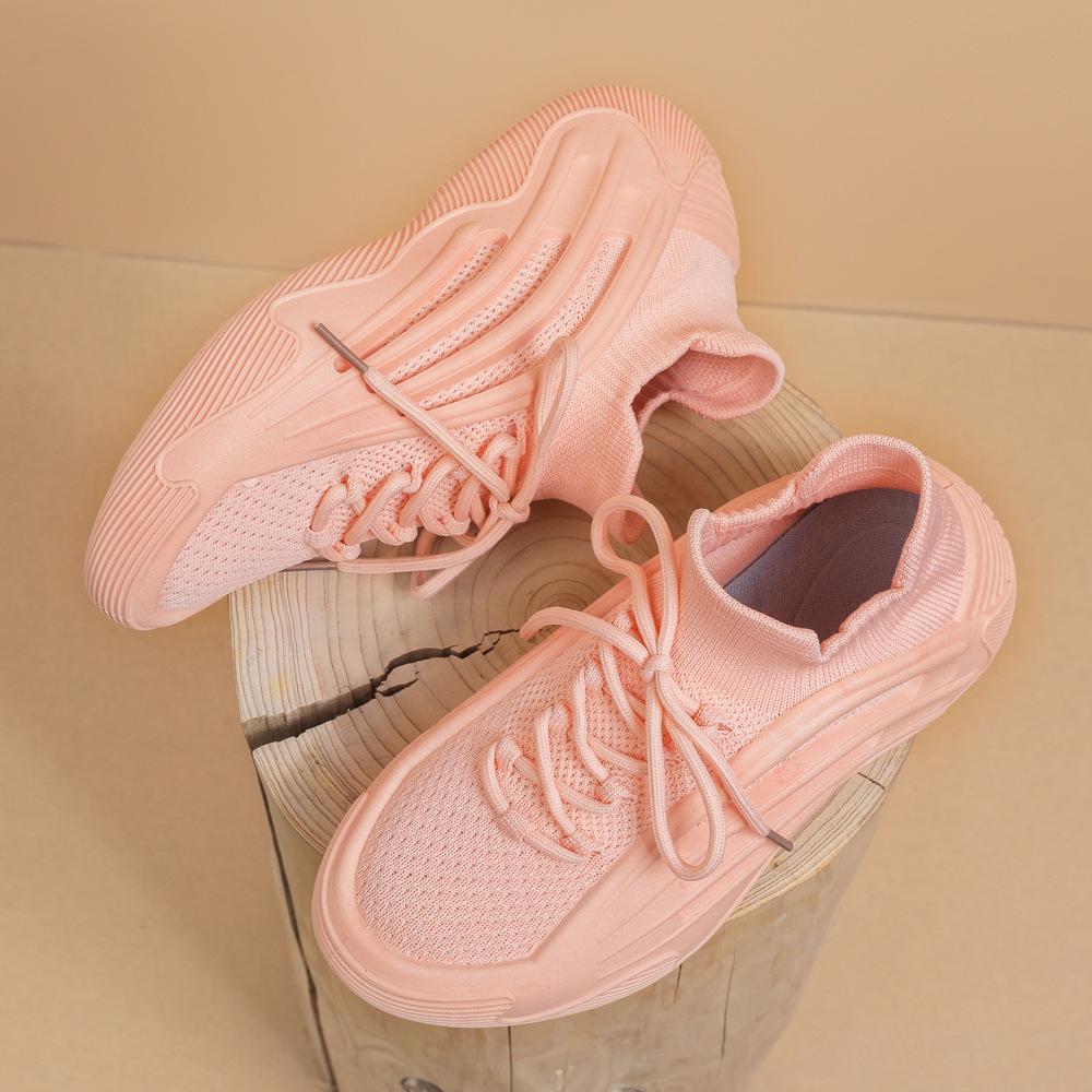 

2025 new spring and summer breathable fly-woven sports shoes women s comfortable flat-soled soft-soled casual versatile elastic socks shoes 36 розовый