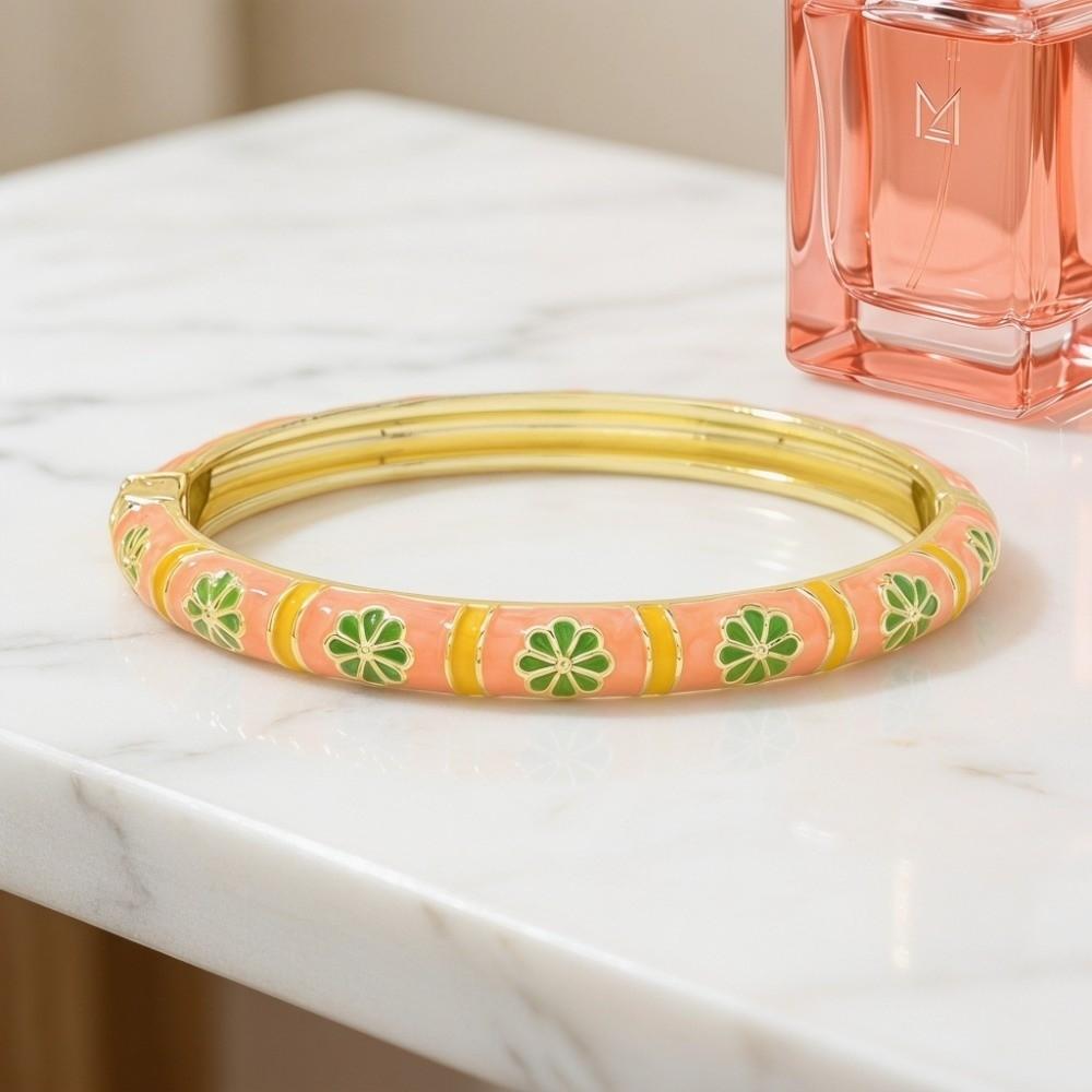 Enamel Floral Chinese Flower Bangle Colorful Women's Hand Bracelet  Jewelry Gifts