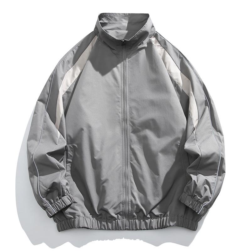 Giacca con colletto alla coreana Primavera e Autunno da Uomo e da Donna Stile Hong Kong Trend Colore a Contrasto Ampia Giacca da Baseball