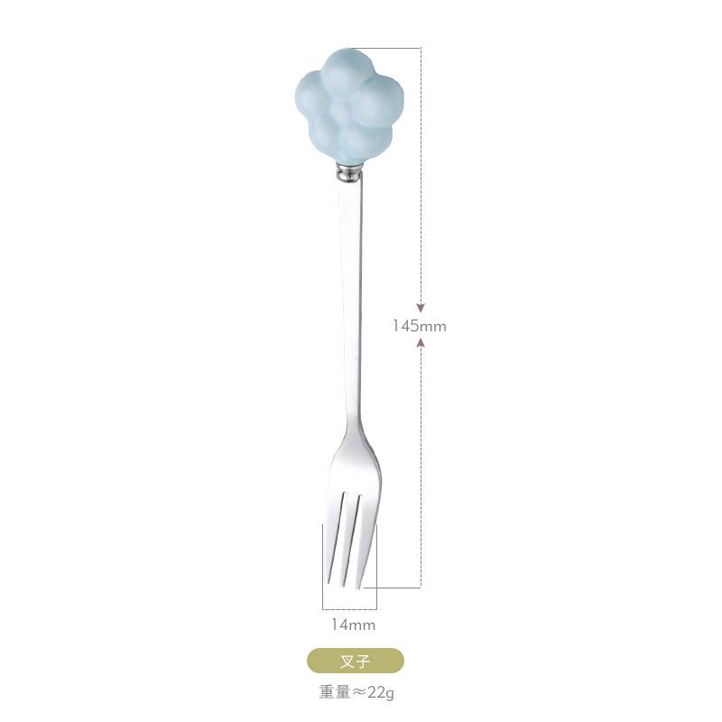 Cute flower stainless steel spoon and fork household student creative ceramic handle dessert coffee spoon fruit fork