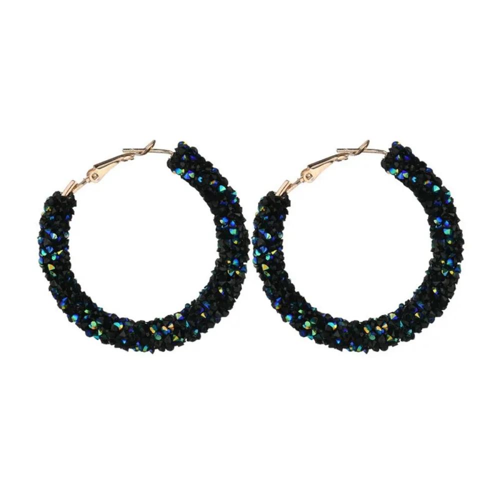 New Design Fashion Charm Austrian Crystal Hoop Earrings Geometric Round Shiny Rhinestone Big Earring For Women Gifts