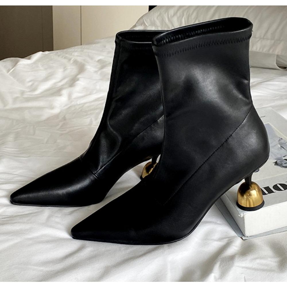 Woman Ankle Boots Strange Style Heel Black Modern Boot Pointed Toe 6.5cm High Heels Soft Leather Woman  Trend Shoes