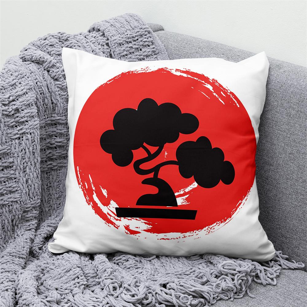 Lucky Cat Japanese Style Sofa Bed Decorative Pillow Cover Home Decor Mount Fuji  Art Cushion
