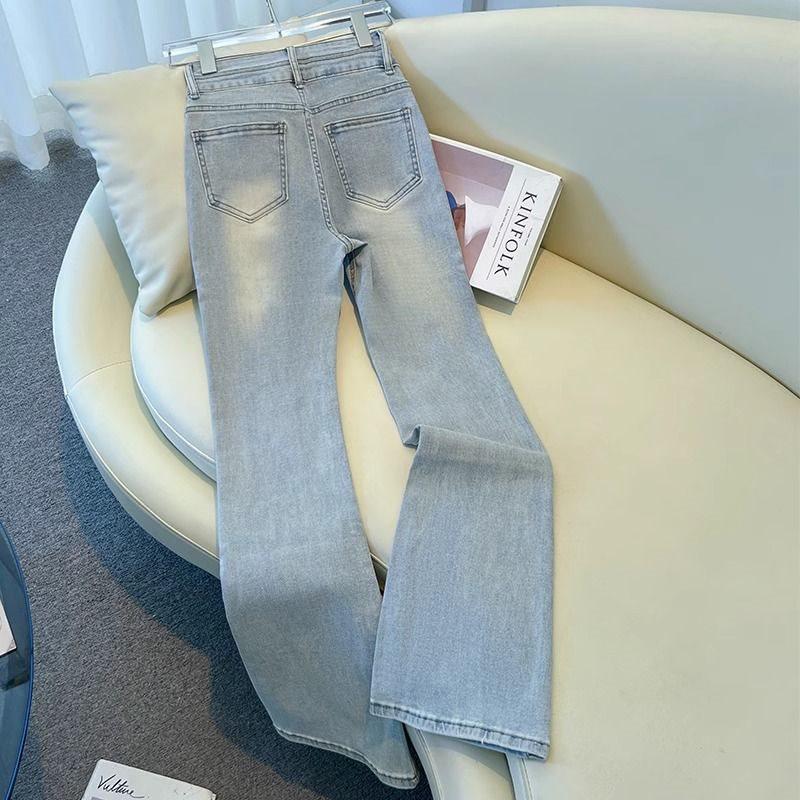 Light Color High Waist Two-Button Micro Flare Jeans for Women - New Year Style, Elastic, Skinny, Slimming, Versatile Flare Pants