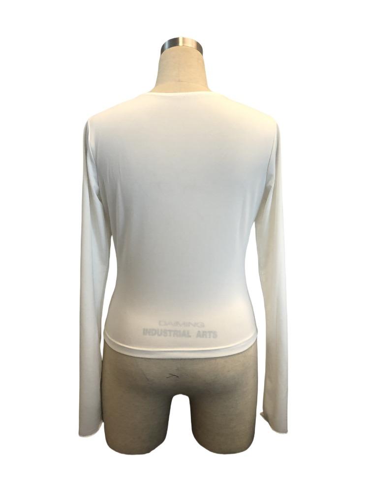 V-Neck Splicing Lace Floral Sexy Hotties Long Sleeve Slimming T-Shirt Versatile Closet Essential Fashion Items Shirt