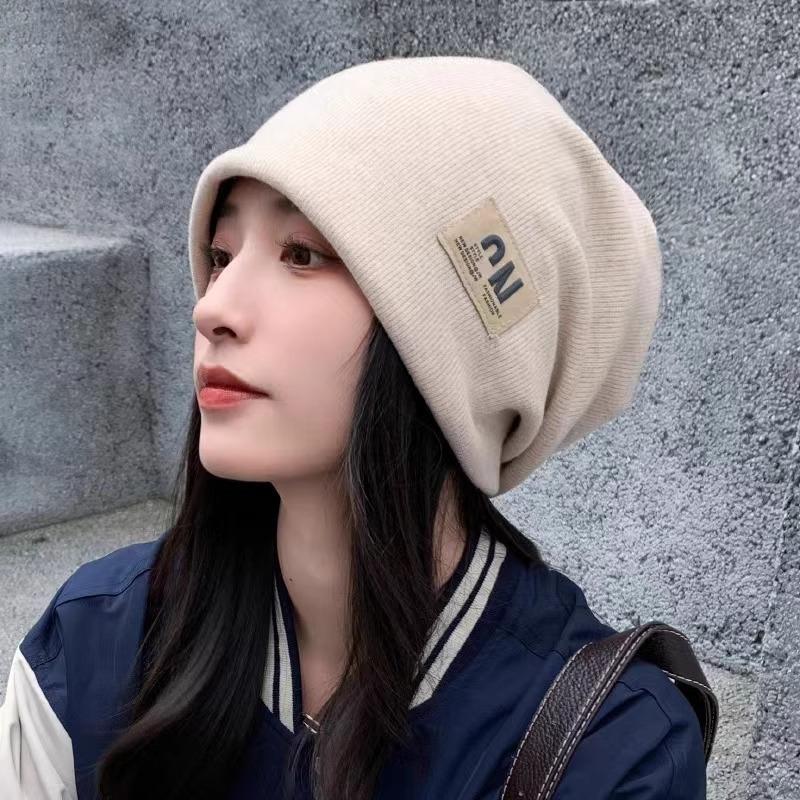 Pile Hat Women's Autumn and Winter Postpartum Confinement Hat Versatile Face Small Knitted Wool Warm Bag Head Cold Hat Ear Protection