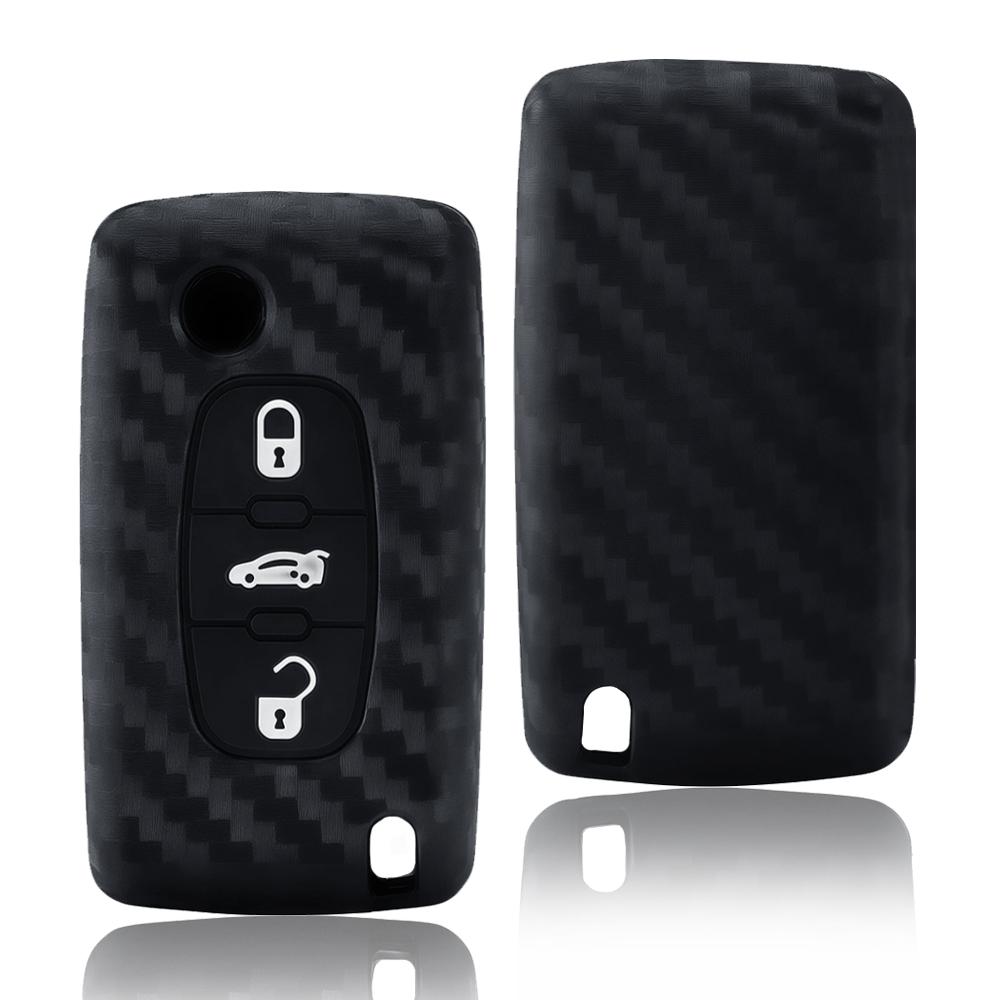 New Carbon Fiber Silicone Car Key Cover for Citroen C2 C3 C4 C5 C6 Xsara Berlingo Peugeot 207 307 308 407 607 807 Protector Fob