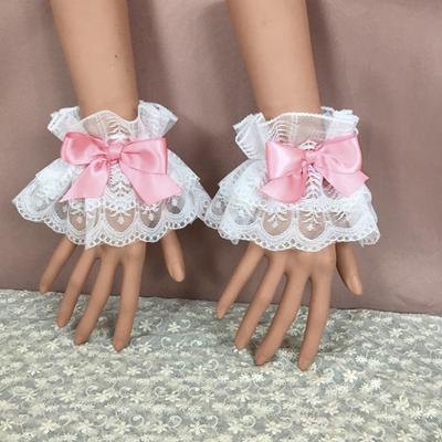 Manicotti da polso con pizzo arricciato, multicolore, con fiocco, accessori da cameriera per cosplay, adatti per feste di matrimonio.