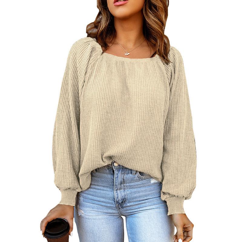 GMXIA Dámská móda Ležérní letní jednobarevné halenky a košile s dlouhým rukávem a výstřihem do U