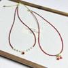 New Year Layered Red Crystal & Pearl Cherry Necklace