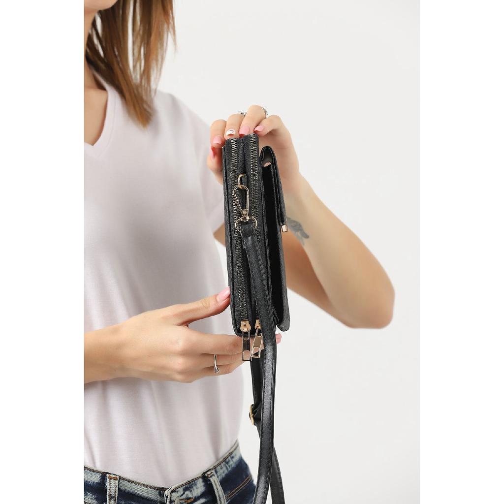 Unique Market Schwarze Damen-Handy-Umhängetasche mit 3 Fächern