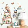 Cartoon Cat Flowers Potted Plants Wall Stickers Fake Windows Warm Bedside Bedroom Decorative Decal Stickers Wallpaper