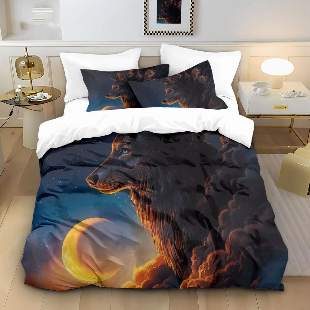 Quilt Cover 3D Printed Cartoon Wolf Duvet Comforter 100% Polyester Soft And Comfortable Night Sky Bedding Sheets Sets