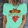 Retro Howdy Cowgirl Print T-shirts For Women Summer Short Sleeve Crew Neck T-shirt Vintage Graphic Tops Tie Dye T-shirts