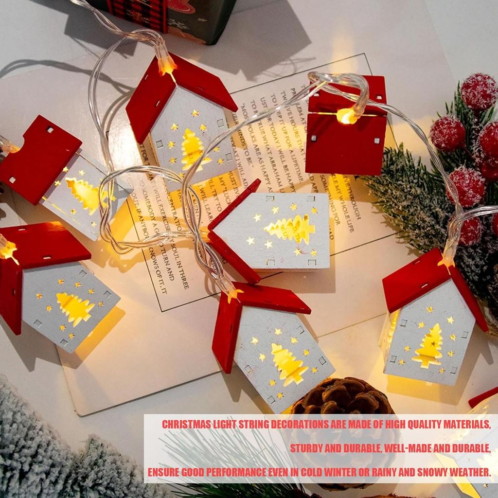 Heart Shape Wooden Christmas House LED String Lights Five Pointed Star Tree Atmosphere Decoration