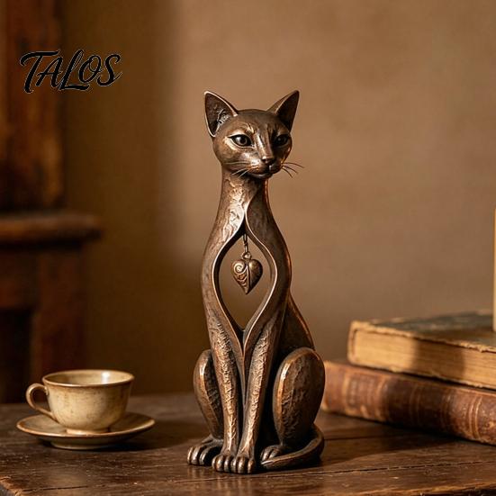 Housewarming Present Vintage Distressed Cat Figurine, Rustic Animal Statue for Desk Shelf Home Office Ornament Decor, Handcrafted Retro Style