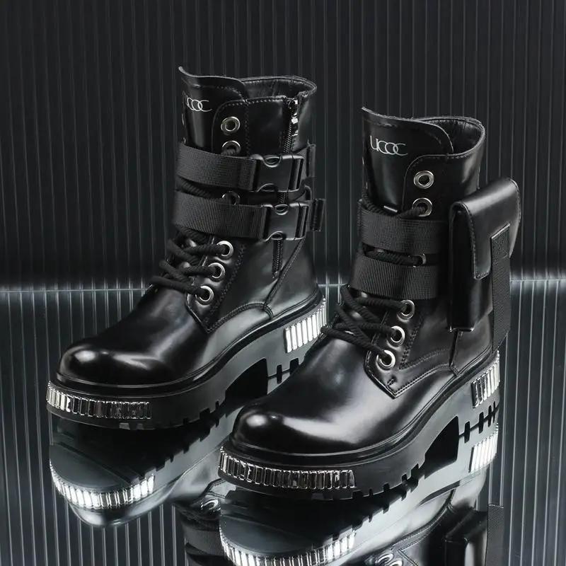 Men's High-top British Medium Motorcycle Thick-soled Platform Leisure Sneakers Chelsea Boots